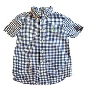 Ralph Lauren Boys Blue Gingham Short Sleeve Button Down Shirt Size 5 Easter